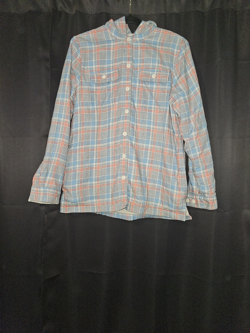 LL Bean Fleece Lined Hooded Plaid Flannel Shirt Jacket Shacket Size S Unisex
